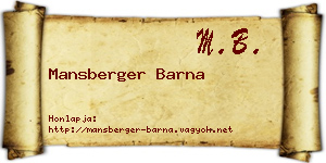 Mansberger Barna névjegykártya